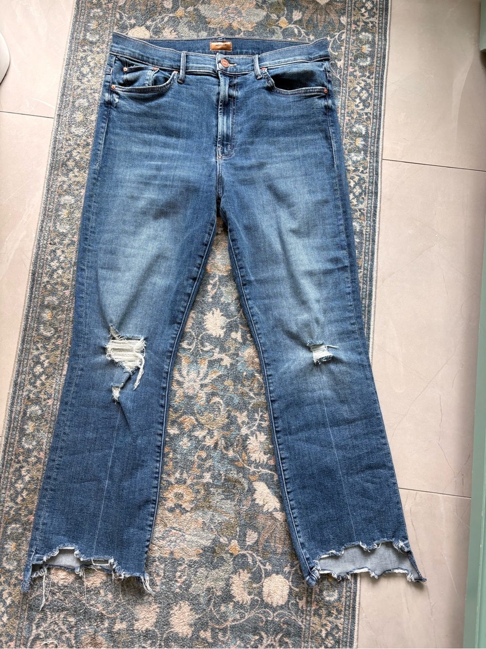MOTHER Distressed Mid Blue Denim Jeans